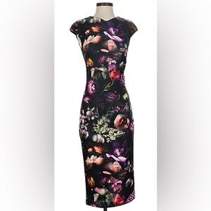 Ted Baker Black Floral Midi Dress Size 1 (4)